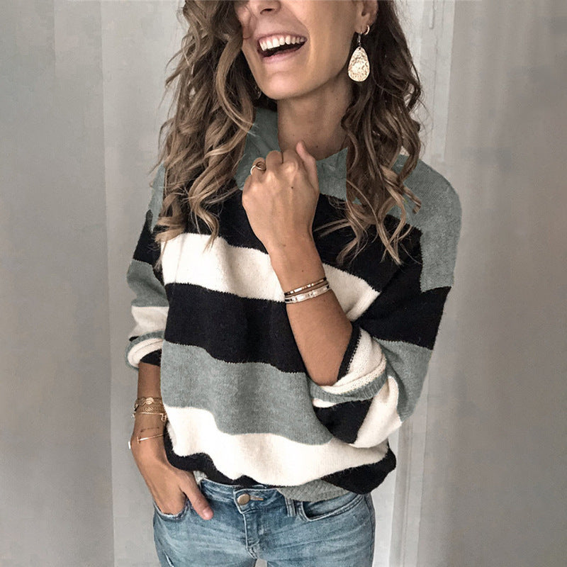 Damen Modischer Strickpullover mit blockartigem Streifenmuster und lässigem Schnitt Stalluxe