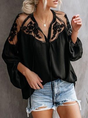 Damen elegante Bluse mit floralem Spitzenbesatz Stalluxe