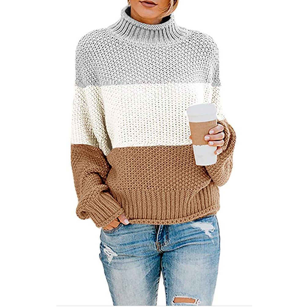 Damen Strickpullover mit hohem Kragen und modischem Farbblockdesign Stalluxe