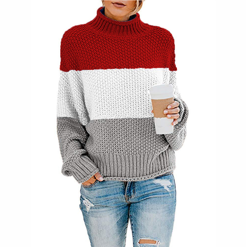Damen Strickpullover mit hohem Kragen und modischem Farbblockdesign Stalluxe