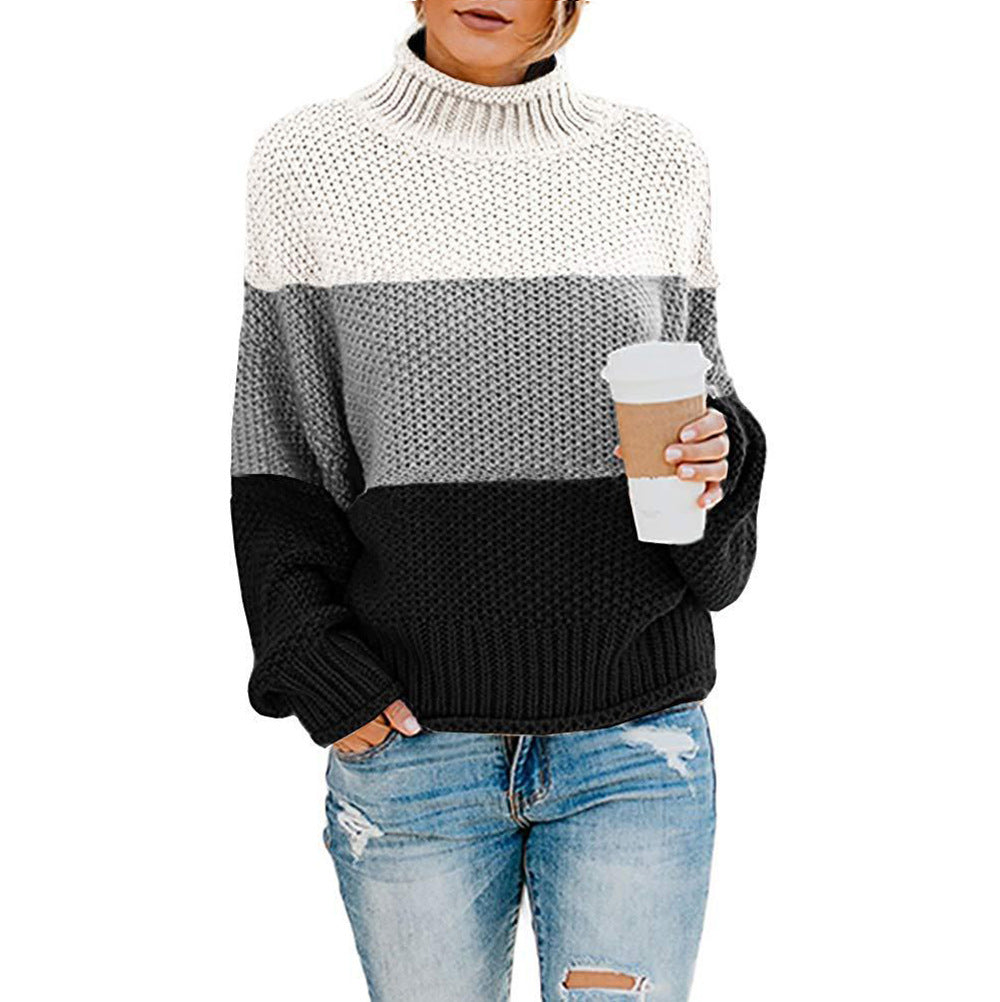 Damen Strickpullover mit hohem Kragen und modischem Farbblockdesign Stalluxe