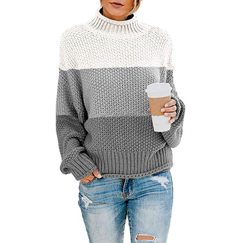 Damen Strickpullover mit hohem Kragen und modischem Farbblockdesign Stalluxe