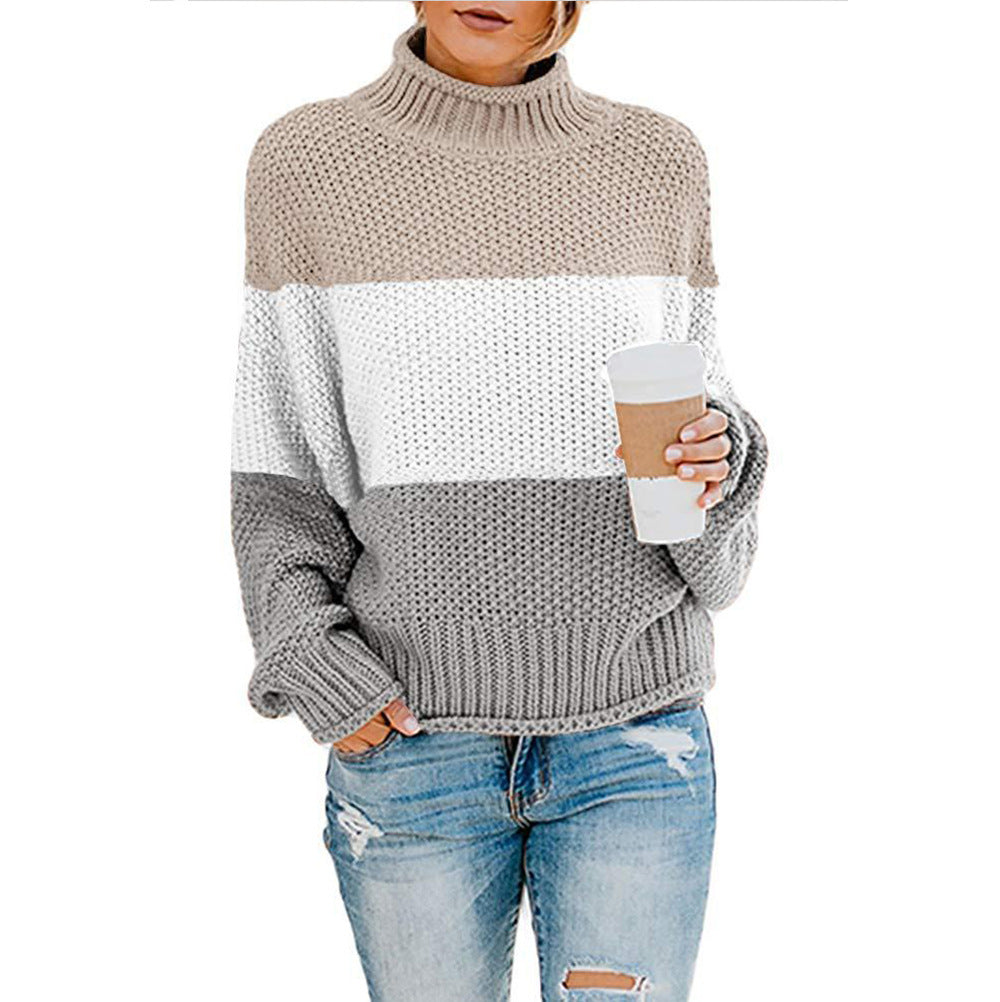 Damen Strickpullover mit hohem Kragen und modischem Farbblockdesign Stalluxe