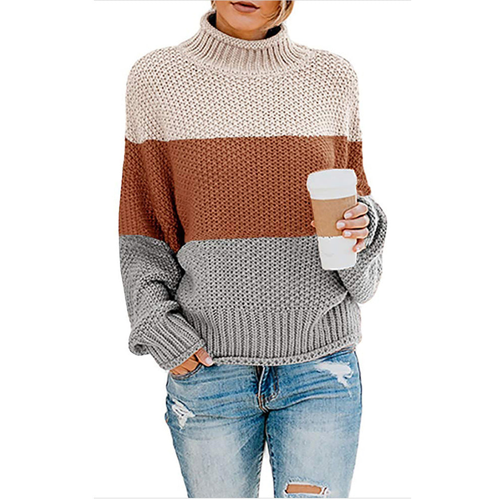 Damen Strickpullover mit hohem Kragen und modischem Farbblockdesign Stalluxe