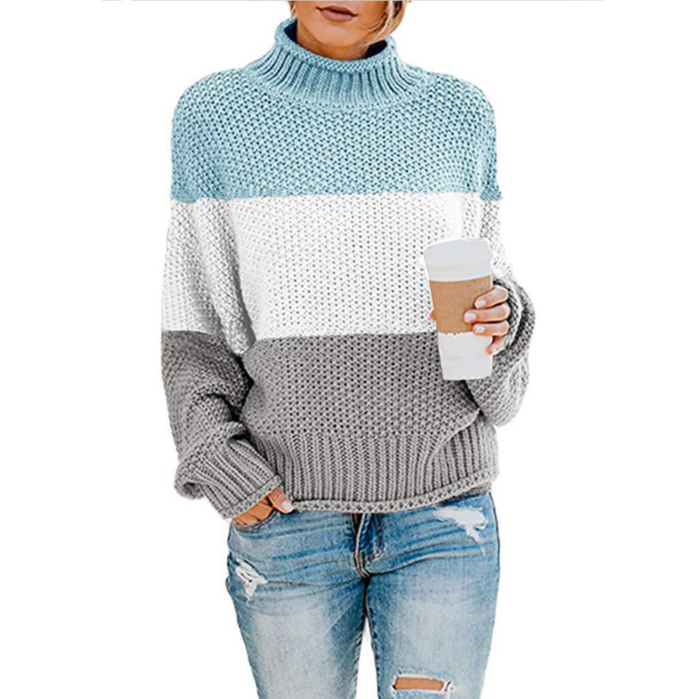 Damen Strickpullover mit hohem Kragen und modischem Farbblockdesign Stalluxe