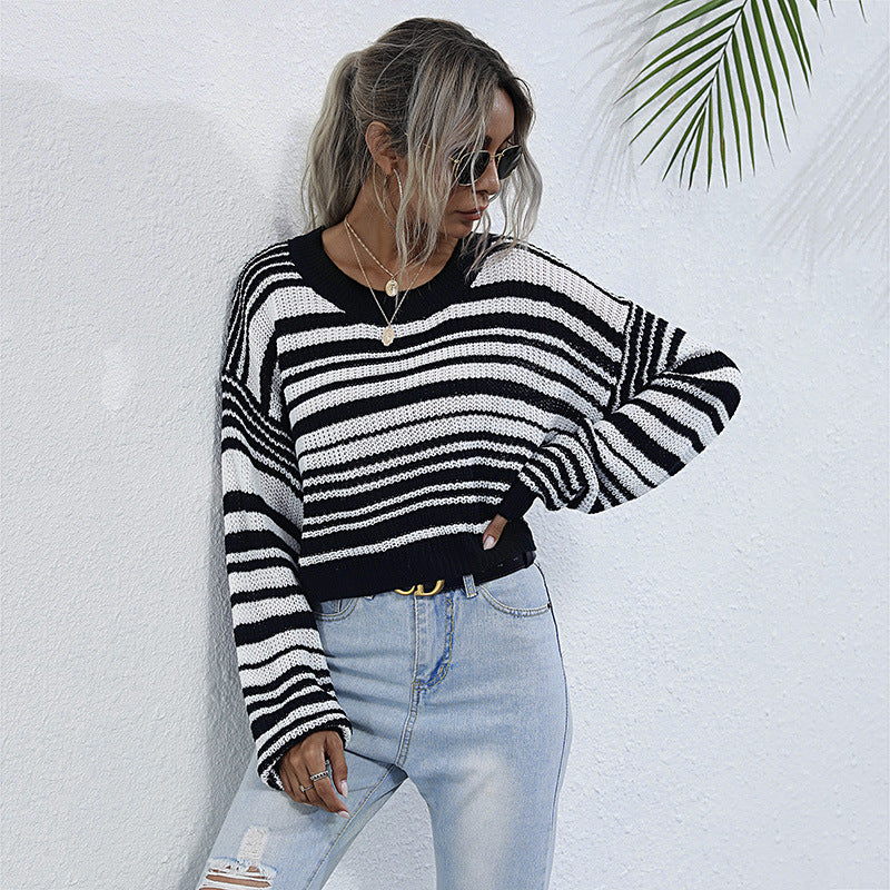 Damen lässiger Oversize-Pullover mit Streifenmuster Stalluxe