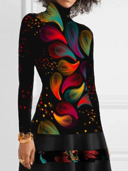 Damen Strickkleid mit hohem Kragen und floralem Saum Stalluxe