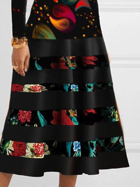 Damen Strickkleid mit hohem Kragen und floralem Saum Stalluxe