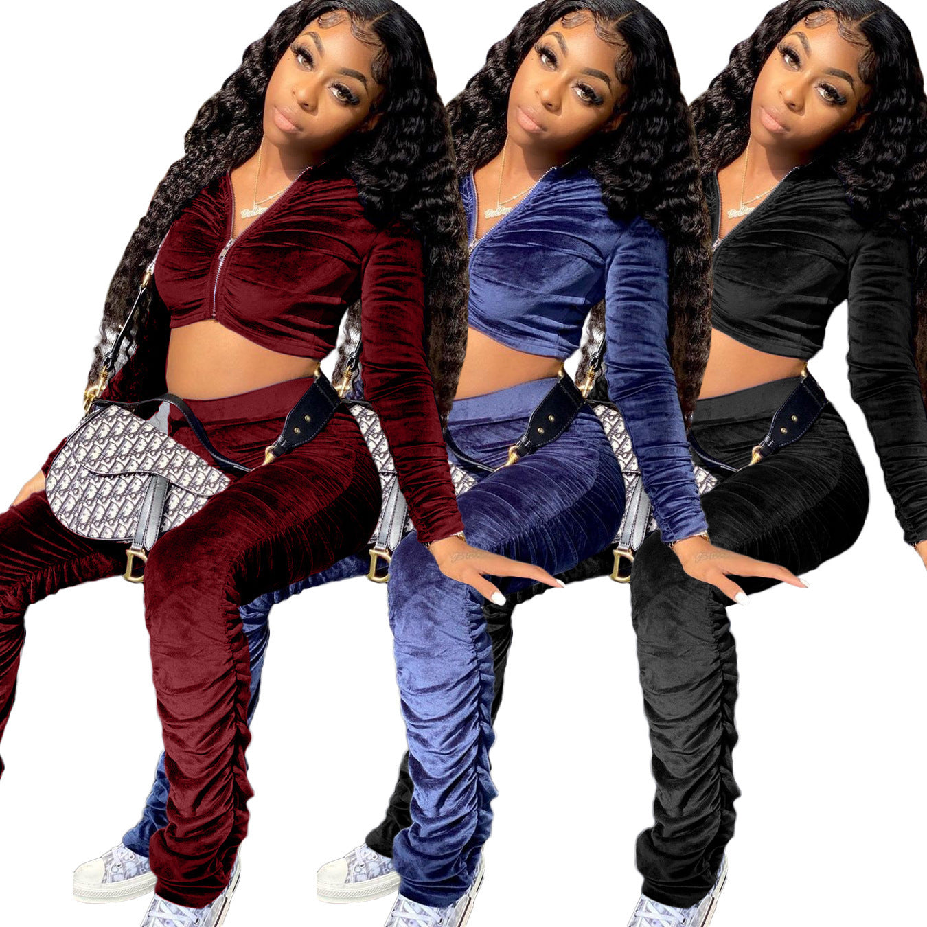 Damen Sportliches Velours-Set Stalluxe