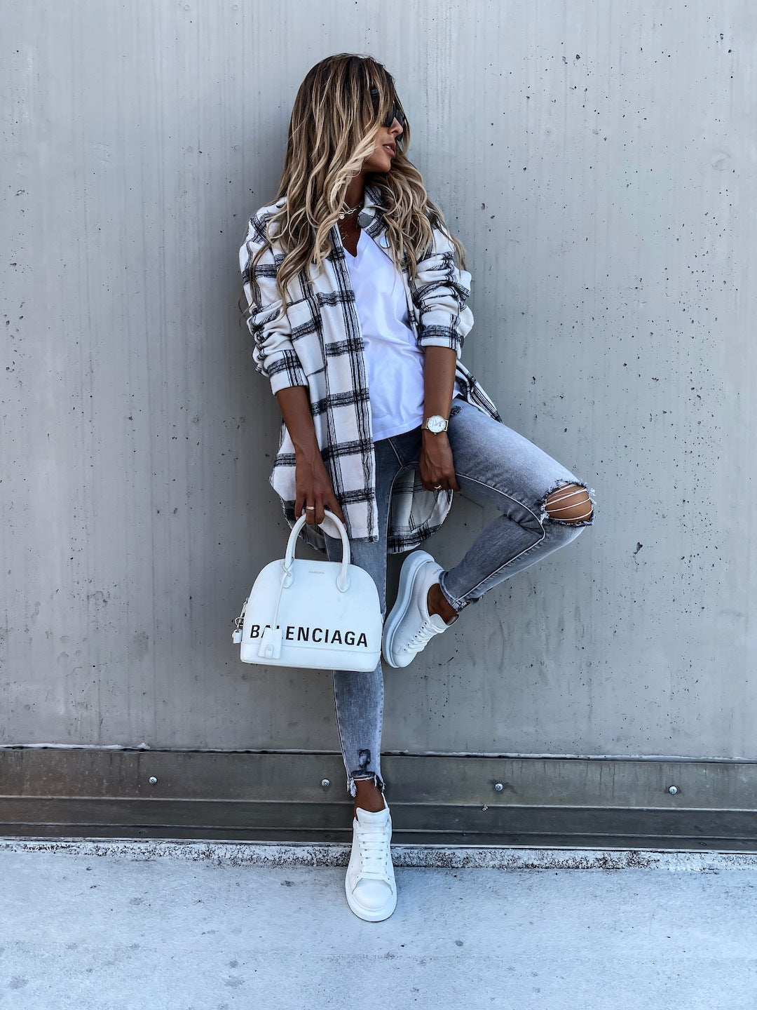 Damen Lässiges Karo-Hemdjacke mit Knopfleiste Stalluxe
