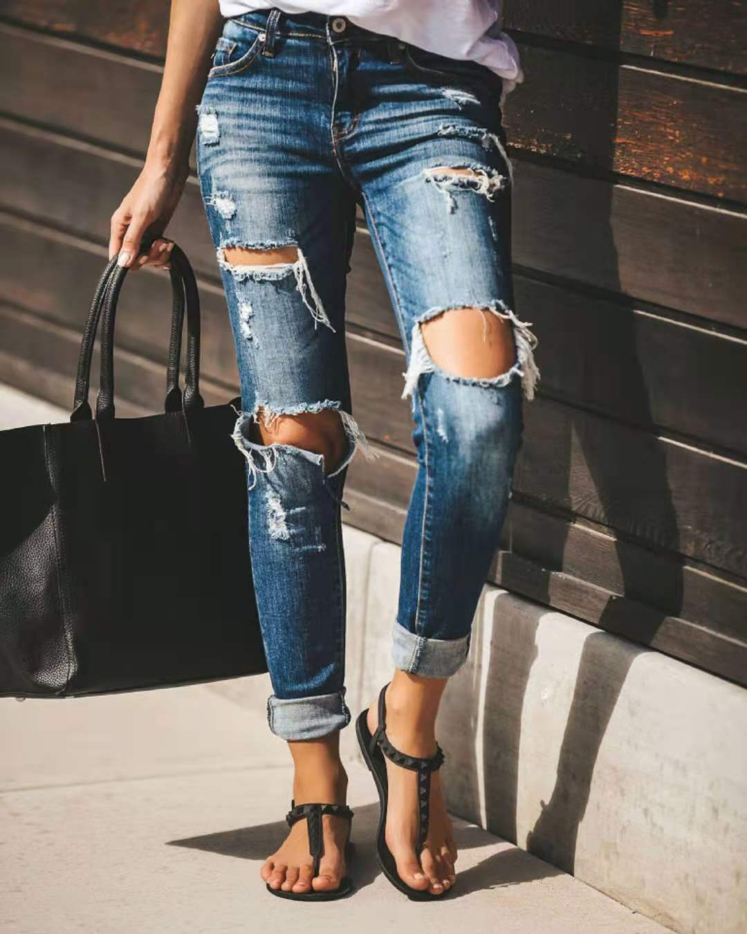 Damen Destroyed Denim Jeans Stalluxe