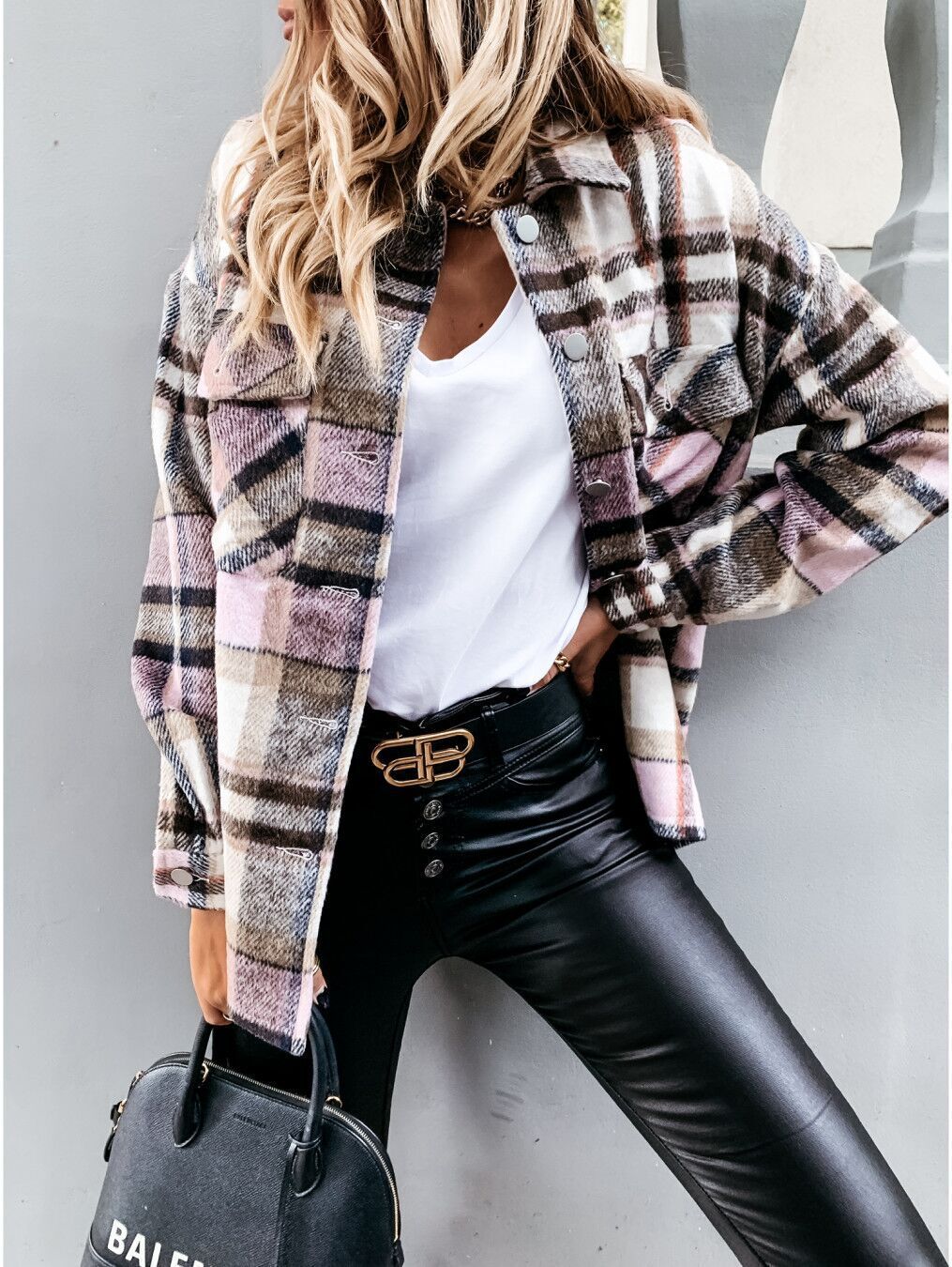 Damen Kariertes Overshirt mit Taschen und warmem Futter Stalluxe