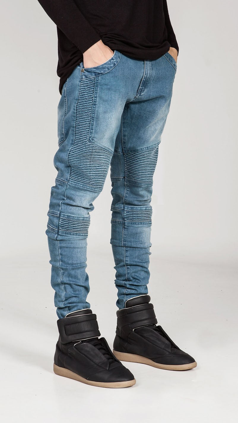 Herren Skinny Jeans mit strukturierten Steppnähten Stalluxe
