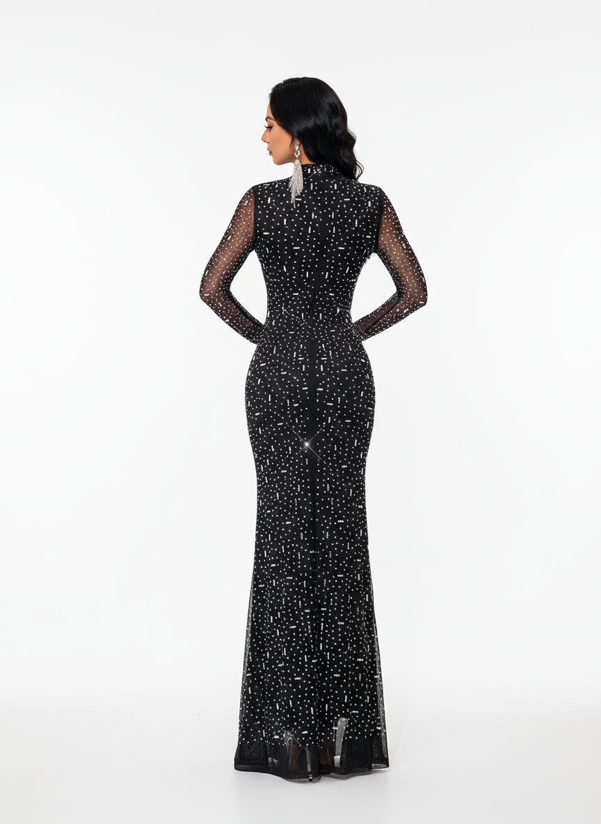 Stalluxe | Würdevoll Schwarzes Abendkleid mit Strass und Schlanker Passform