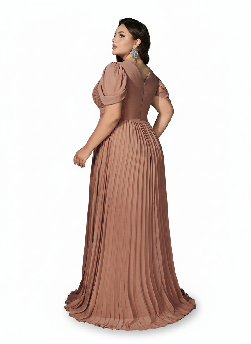 Stalluxe | Elegantes Plissiertes Brautjungfernkleid mit V-Ausschnitt und Flügelärmeln