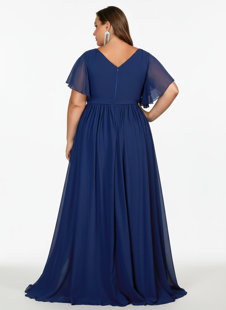 Stalluxe | Stilvolles Marineblaues Abendkleid mit V-Ausschnitt und Kurzarm