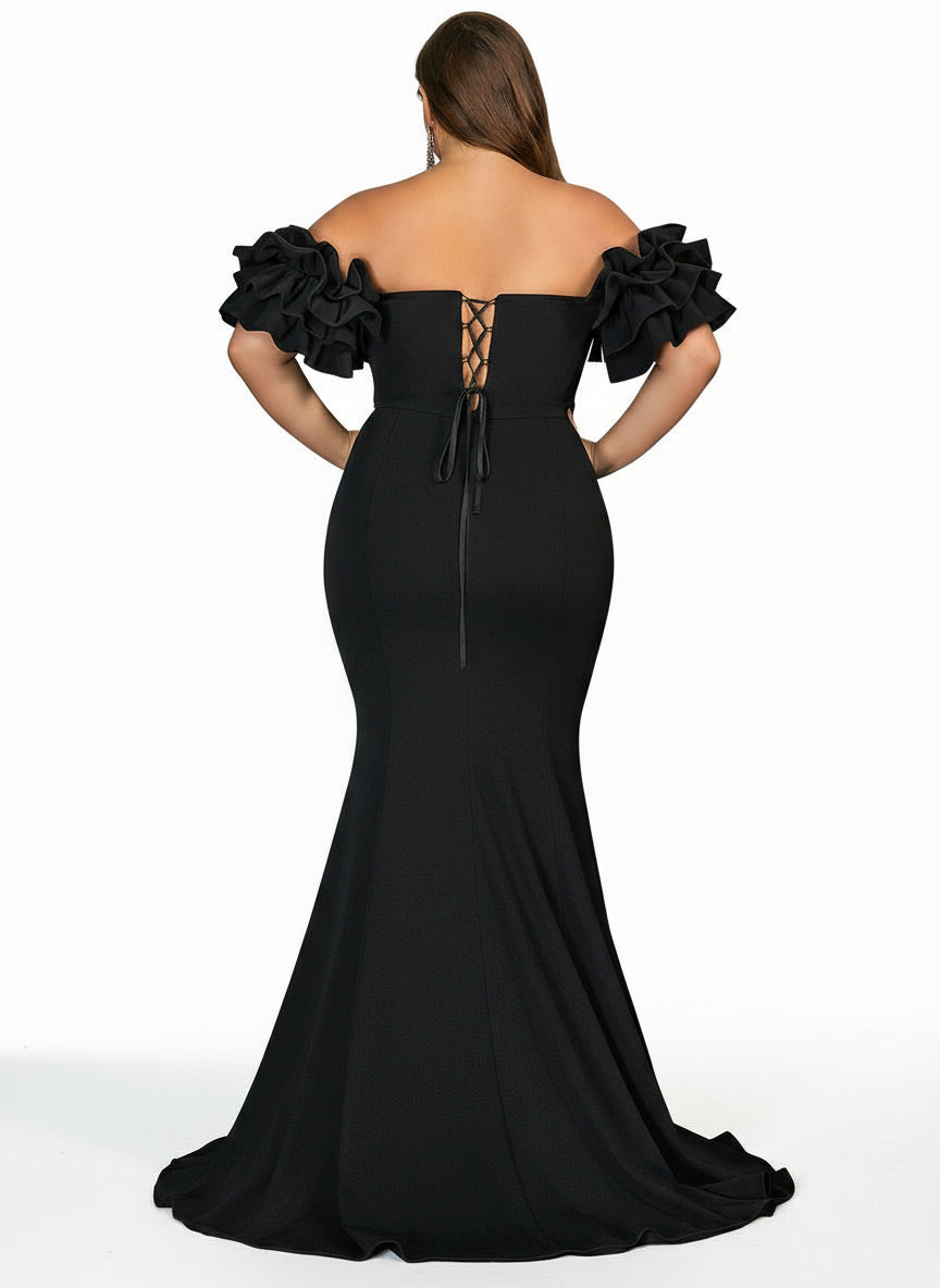 Stalluxe | Schickes Schwarzes One-Shoulder-Abendkleid mit Perlen und Rüschen