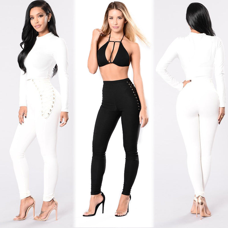 Damen Hochbund-Leggings mit dekorativem Schnürdesign Stalluxe