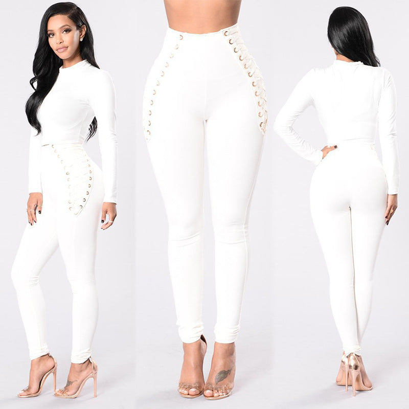 Damen Hochbund-Leggings mit dekorativem Schnürdesign Stalluxe