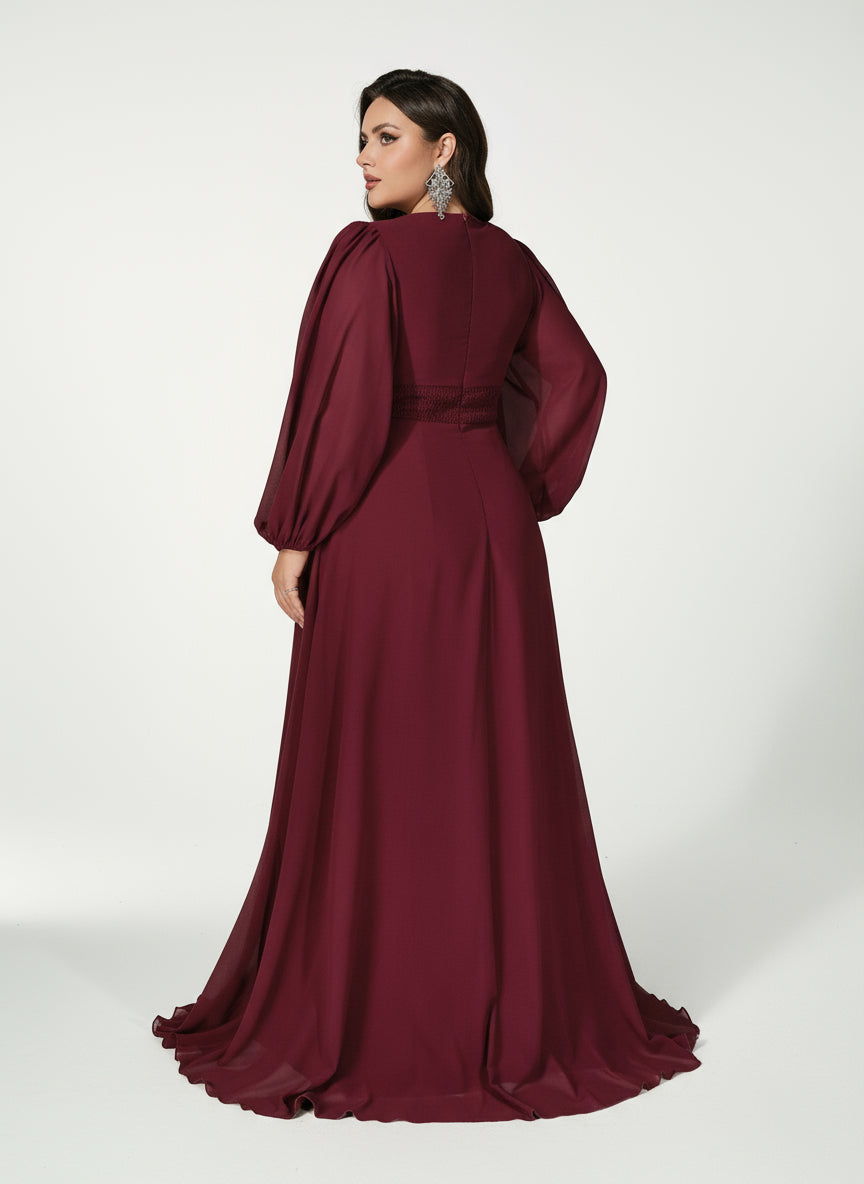 Stalluxe | Elegantes Chiffon-Brautjungfernkleid mit Rundhalsausschnitt und Laternenärmeln