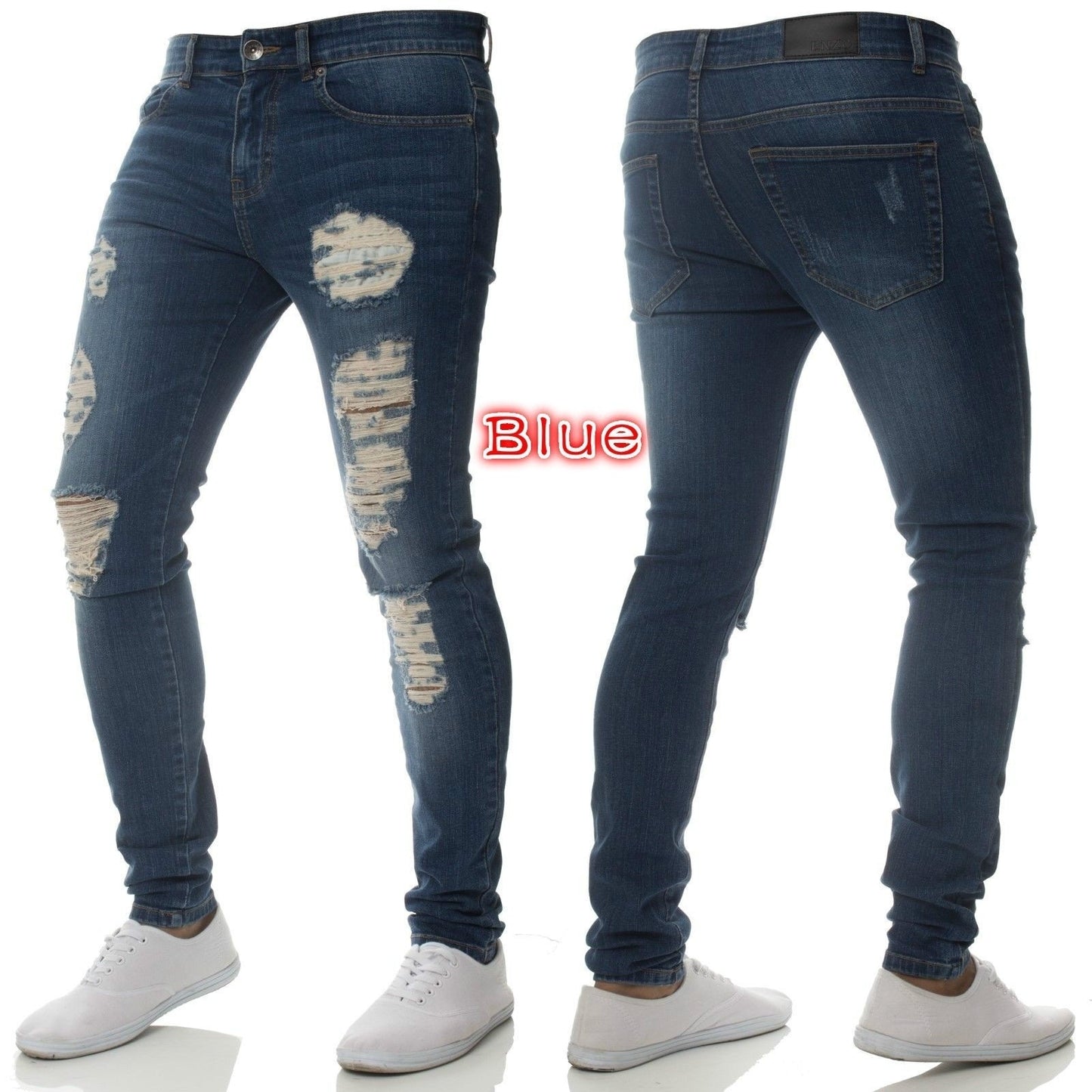 Herren Slim Fit Jeans im lässigen Destroyed-Look mit kontrastierenden Nähten Stalluxe