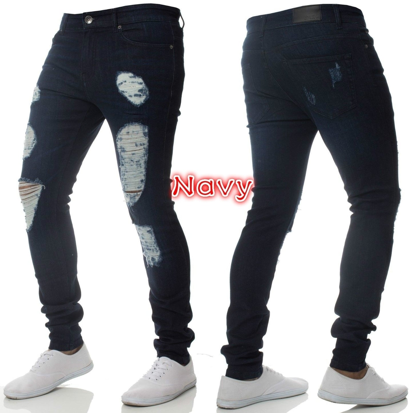 Herren Slim Fit Jeans im lässigen Destroyed-Look mit kontrastierenden Nähten Stalluxe
