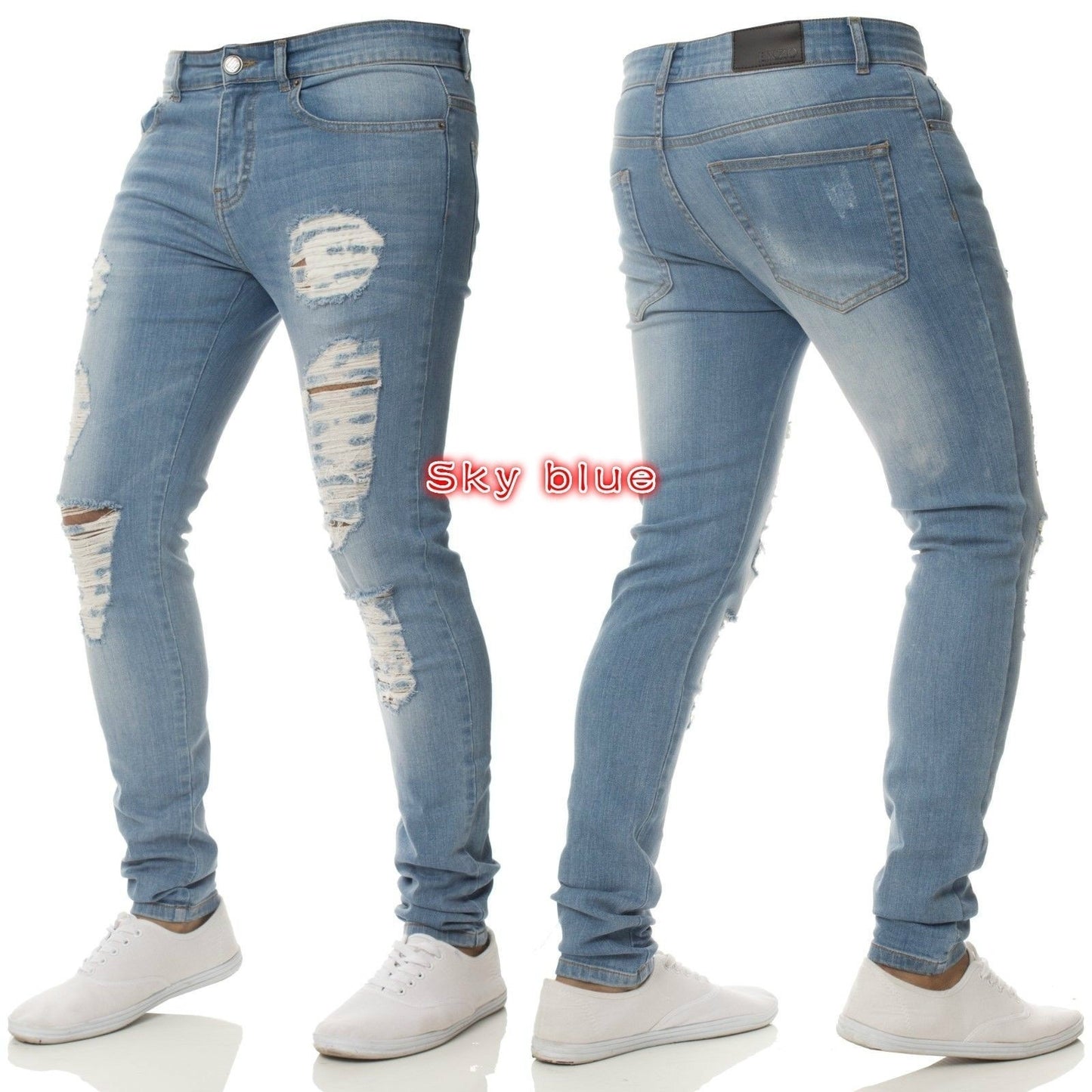 Herren Slim Fit Jeans im lässigen Destroyed-Look mit kontrastierenden Nähten Stalluxe