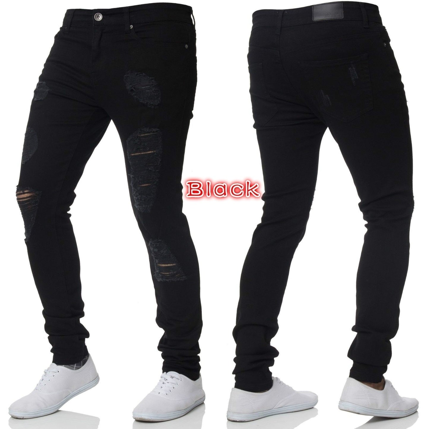 Herren Slim Fit Jeans im lässigen Destroyed-Look mit kontrastierenden Nähten Stalluxe
