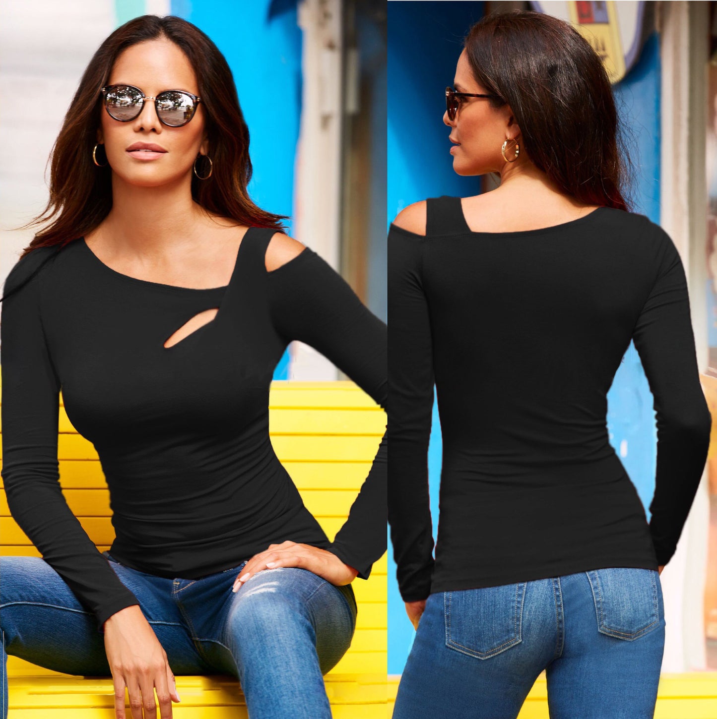 Damen Oberteil mit asymmetrischem Ausschnitt und elegantem Cut-Out-Design Stalluxe