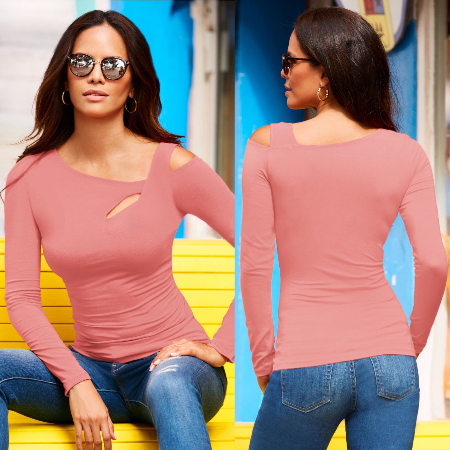 Damen Oberteil mit asymmetrischem Ausschnitt und elegantem Cut-Out-Design Stalluxe