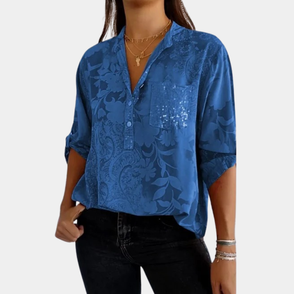 Edith - Elegante Damenbluse mit Verstellbaren Ärmeln für Festliche Anlässe-5