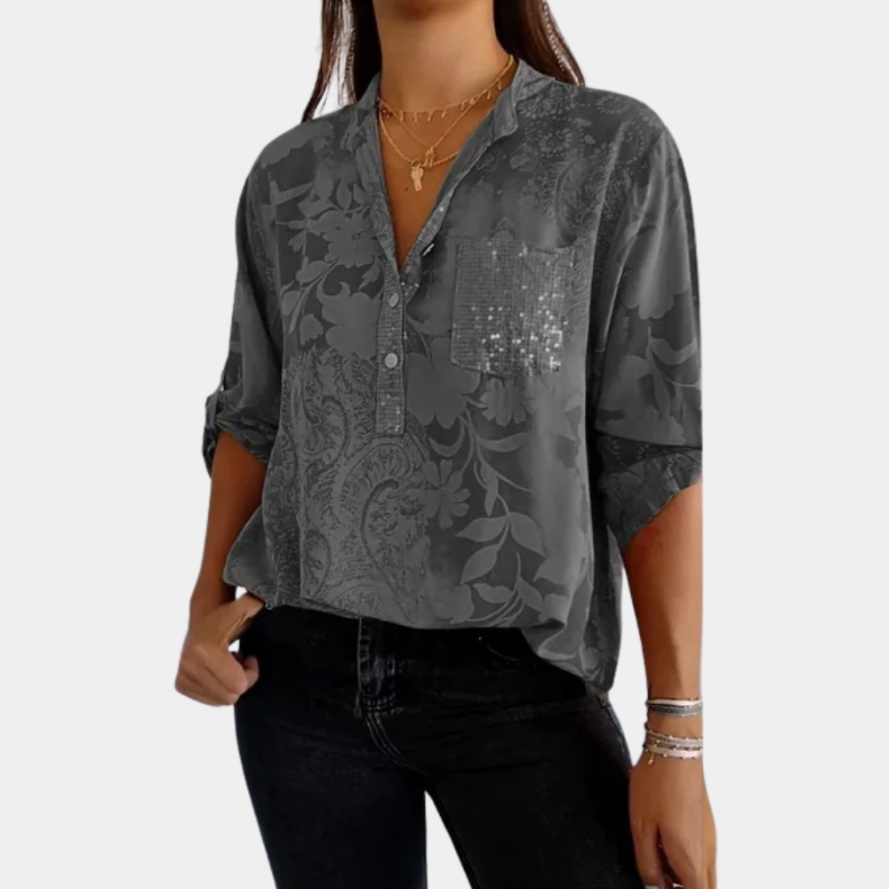 Edith - Elegante Damenbluse mit Verstellbaren Ärmeln für Festliche Anlässe-2