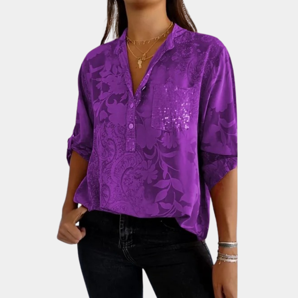 Edith - Elegante Damenbluse mit Verstellbaren Ärmeln für Festliche Anlässe-1