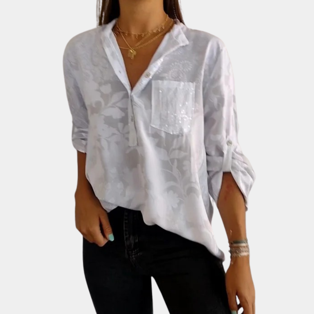 Edith - Elegante Damenbluse mit Verstellbaren Ärmeln für Festliche Anlässe-3