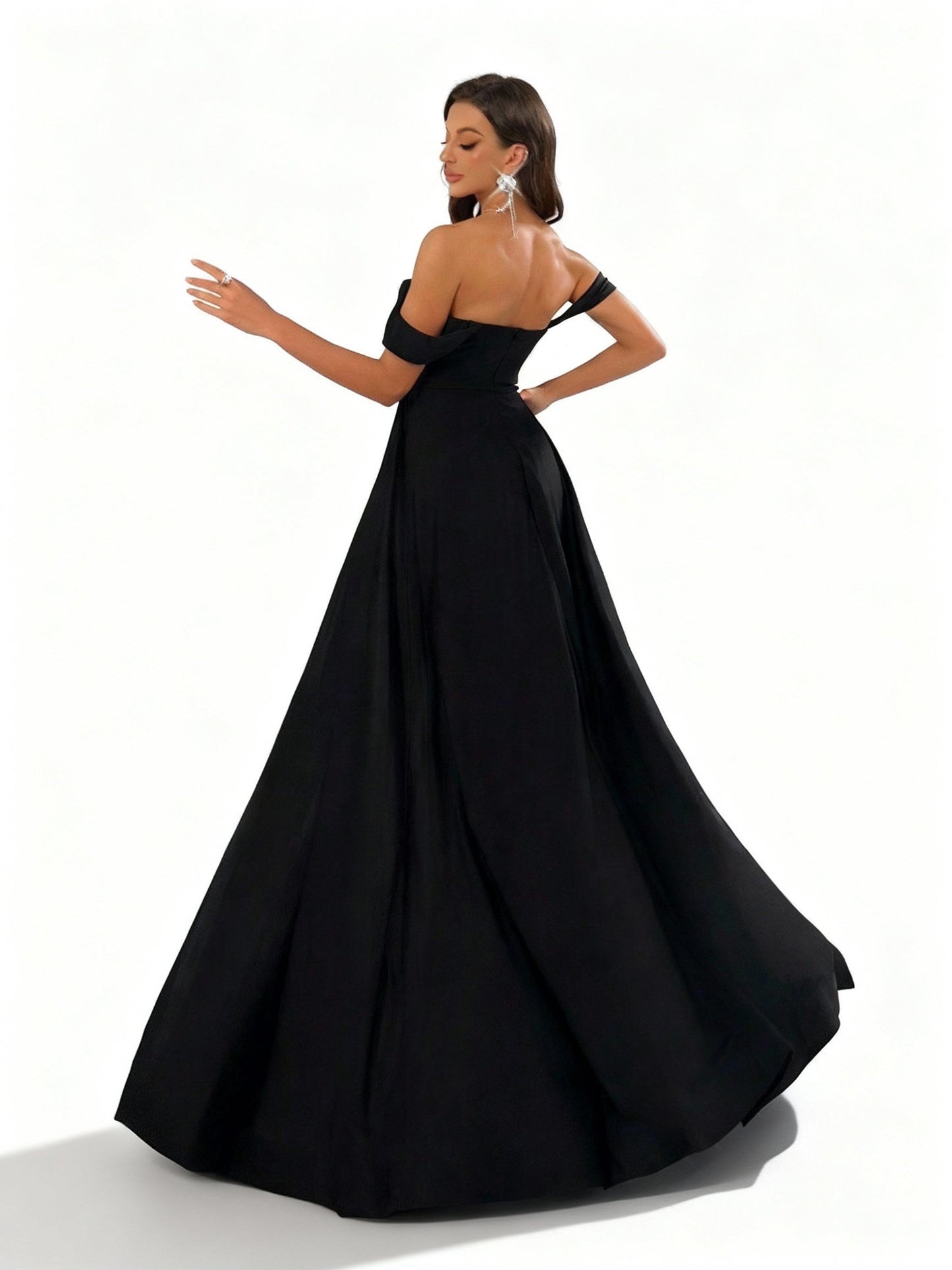 Stalluxe | Schwarzes One-Shoulder Abendkleid mit Seitenschlitz