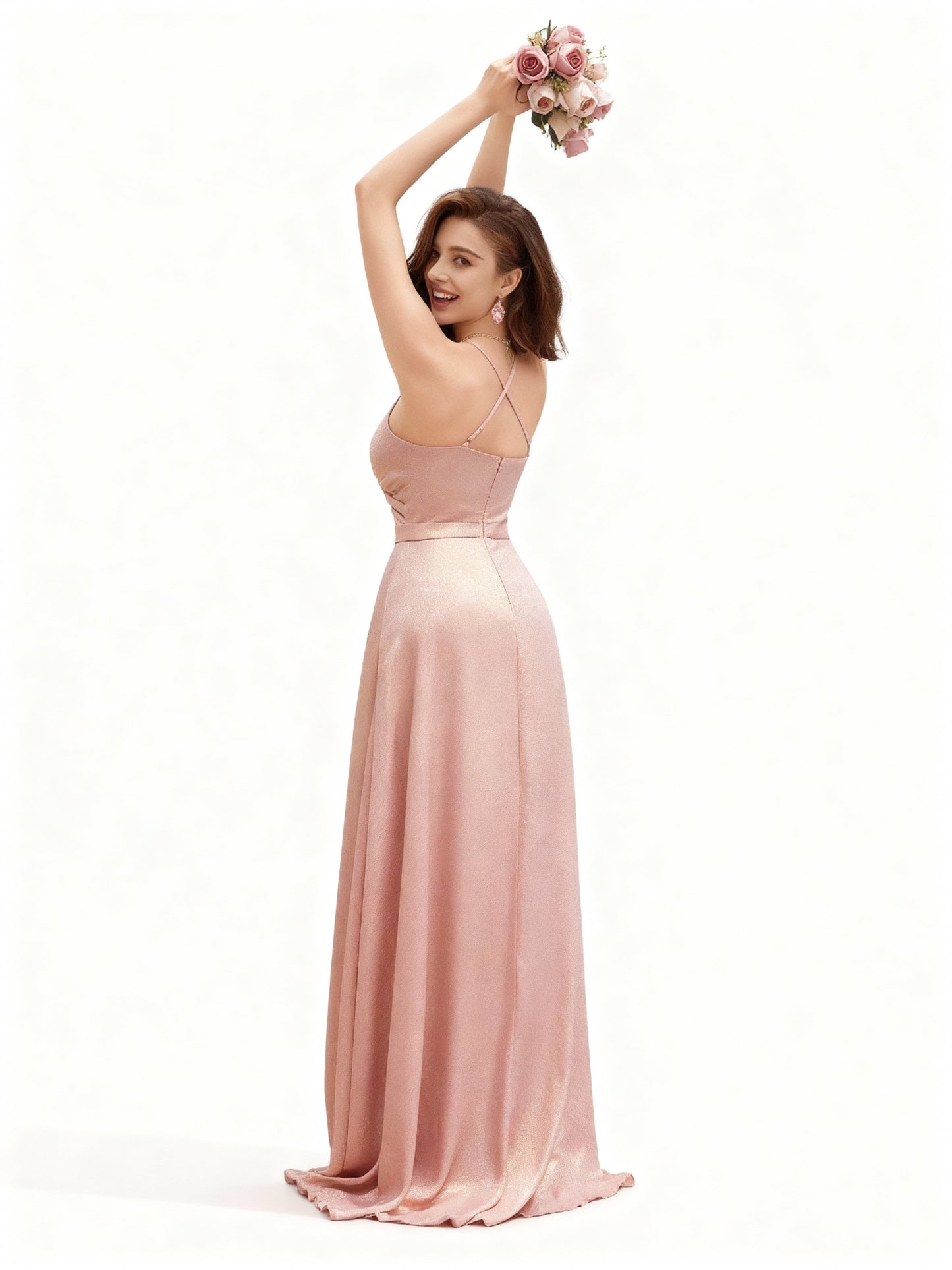 Stalluxe | Elegantes Brautjungfernkleid mit Spaghettiträgern, offenem Rücken und Beinschlitz