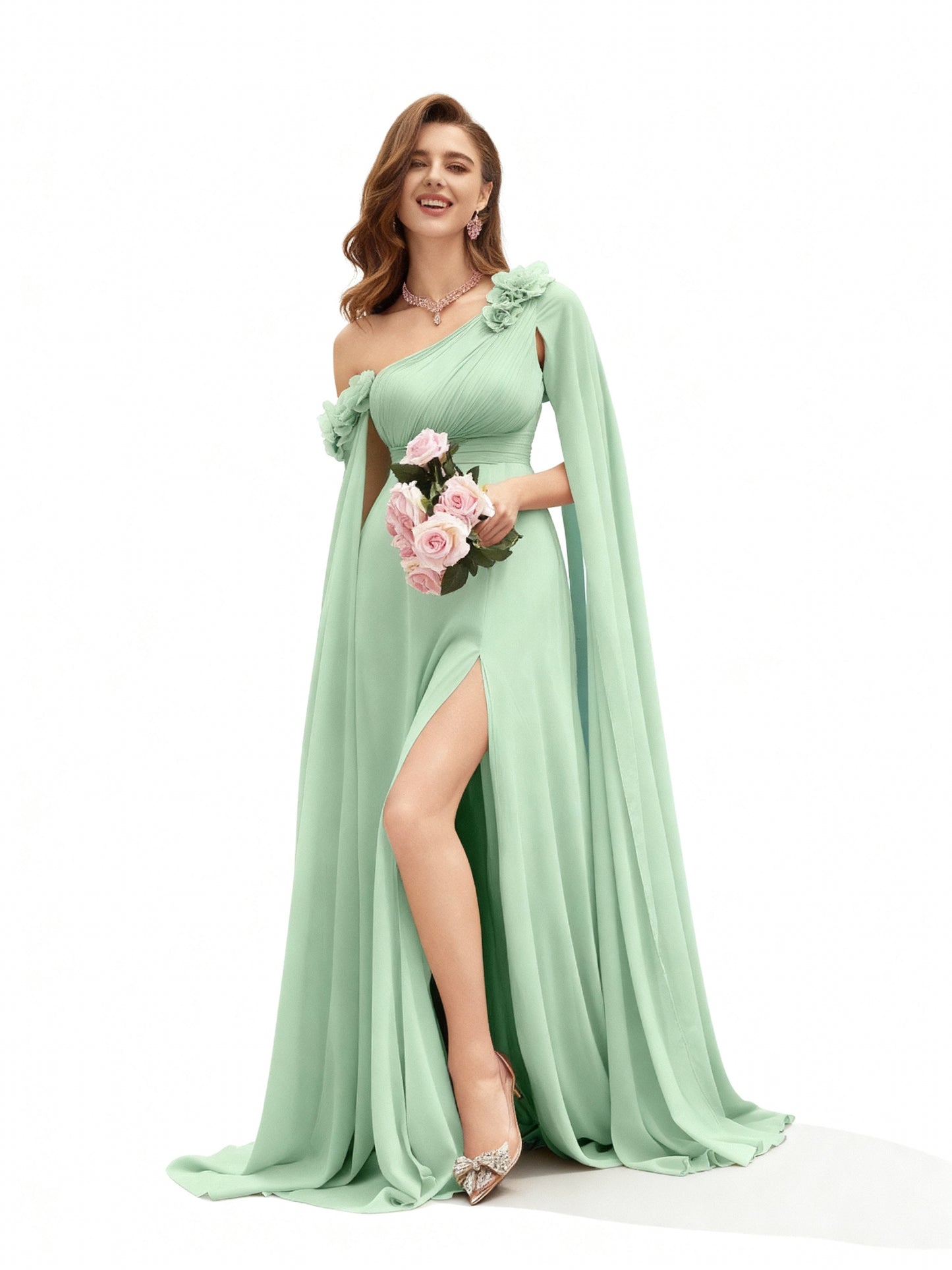 Stalluxe | Asymmetrisches Chiffonkleid mit Blumen-Details