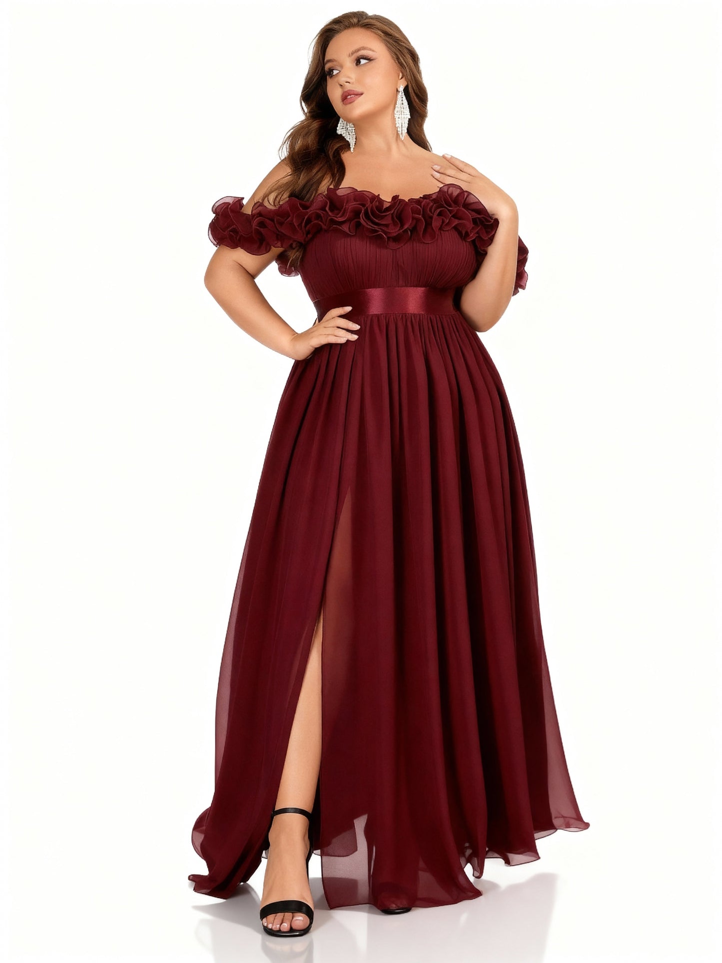 Stalluxe | Schulterfreies Blumenkleid in Großen Größen