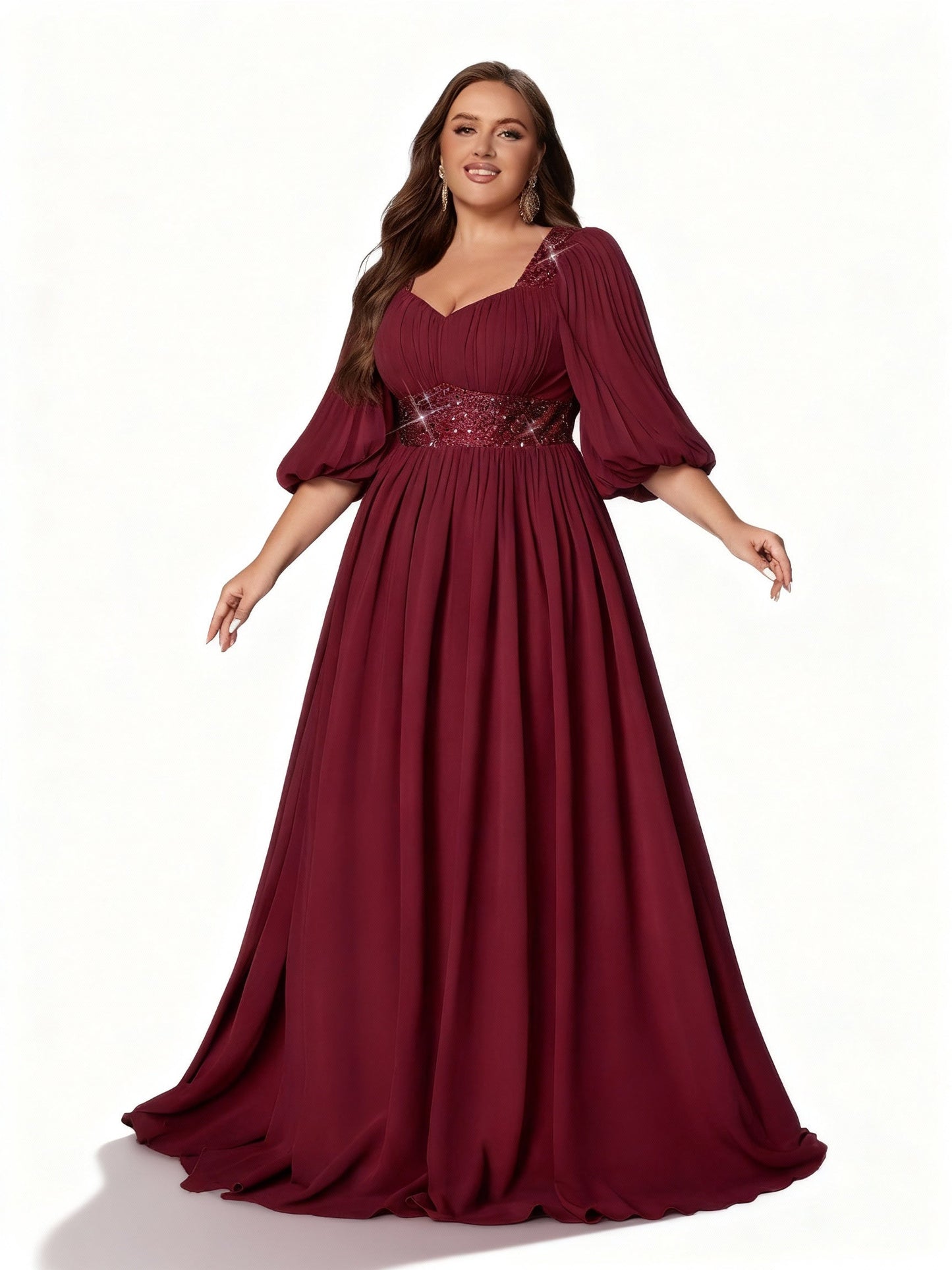 Stalluxe | Elegantes Pailletten-Abendkleid in Übergröße mit Bischofsärmeln