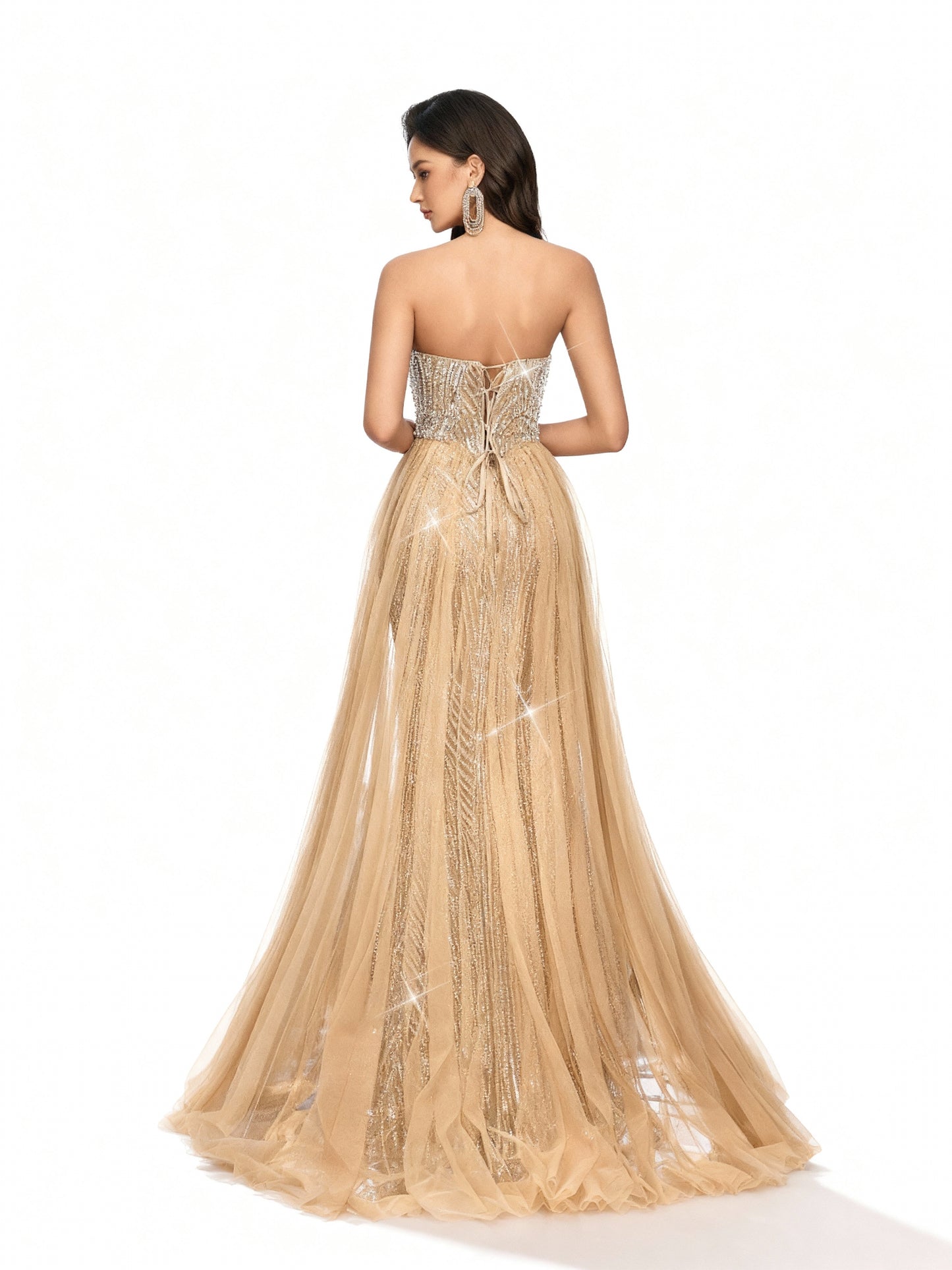 Stalluxe | Champagnerfarbenes Trägerloses Cocktailkleid