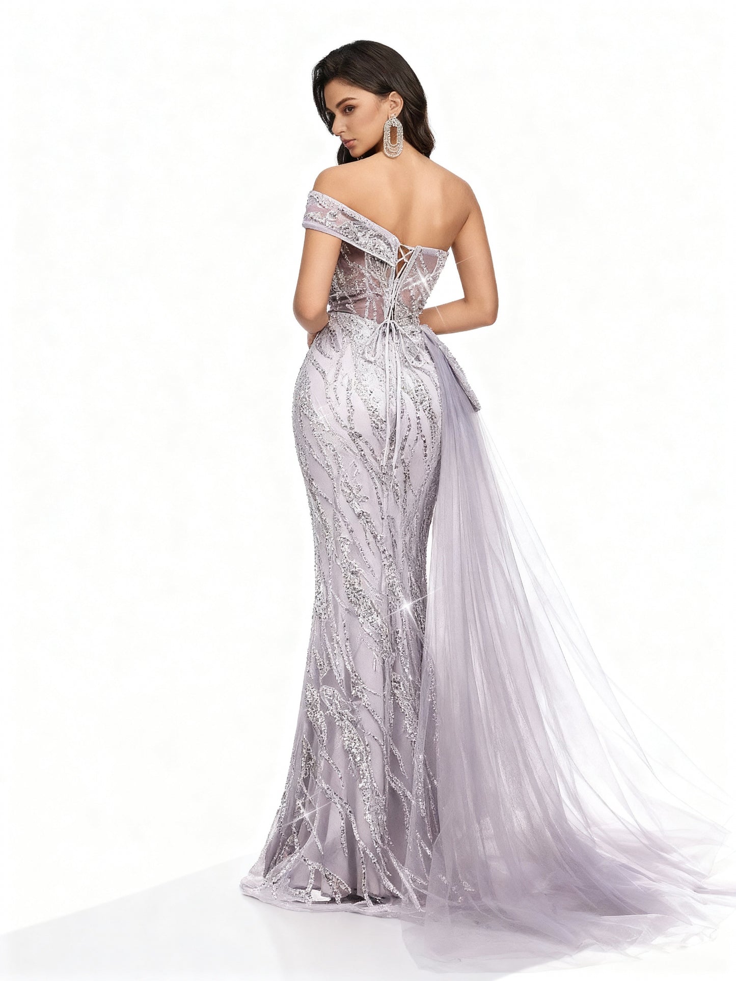 Stalluxe | Fliederfarbenes Trägerloses Kleid mit Hohem Schlitz