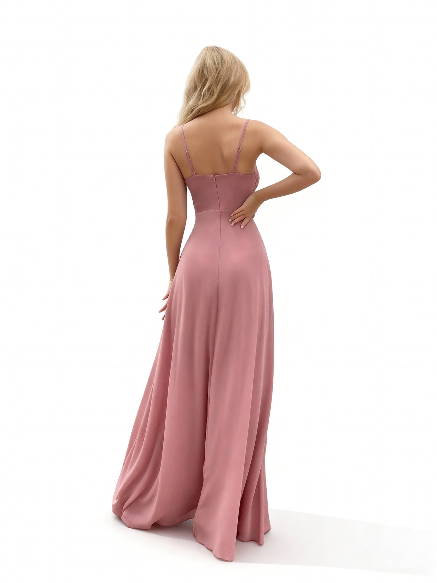 Stalluxe | Stilvolles Chiffon-Brautjungfernkleid in Rosa mit Neckholder und Schlitz