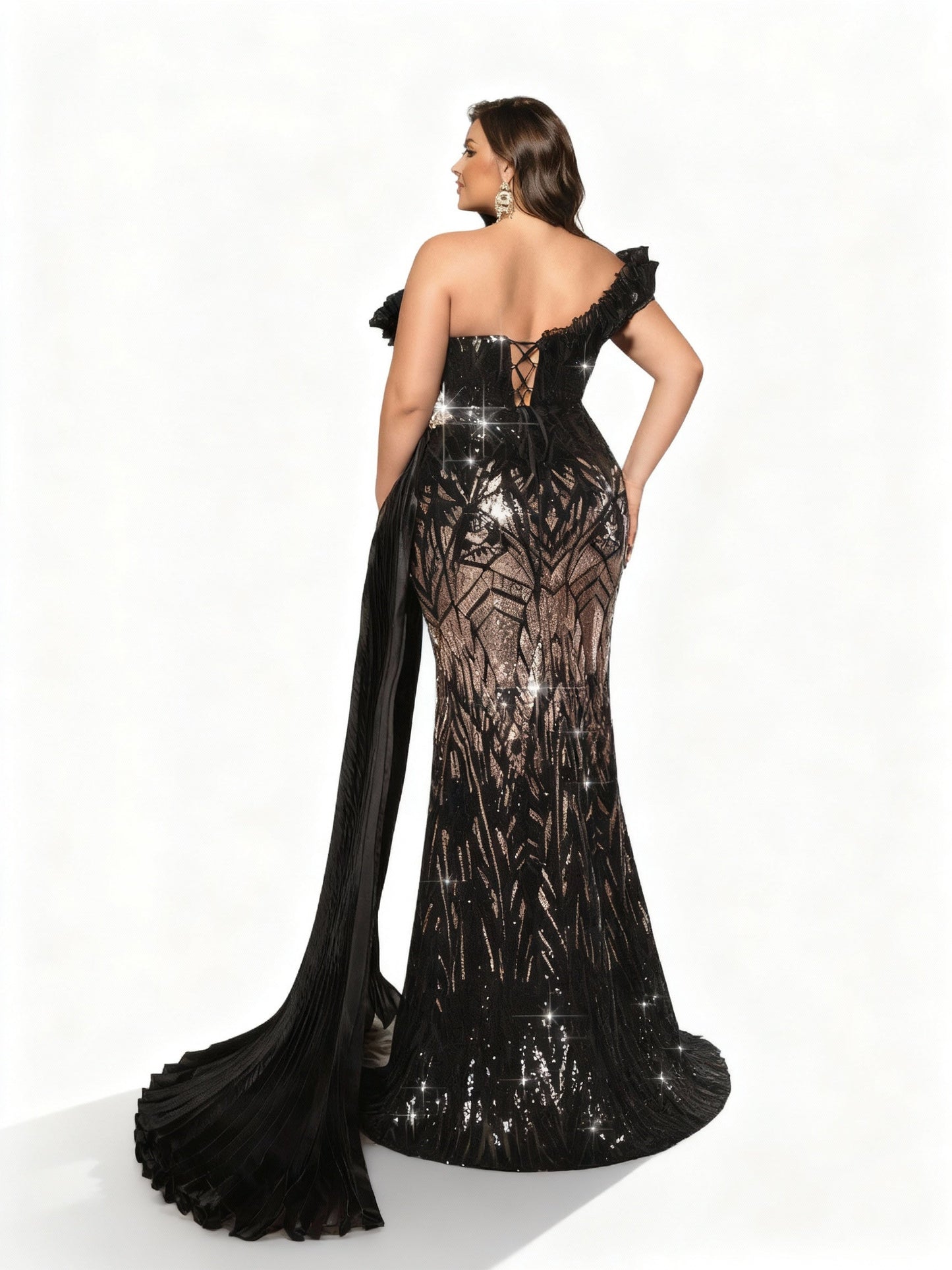 Stalluxe | Schwarzes Luxus-Abendkleid mit Pailletten in Übergröße