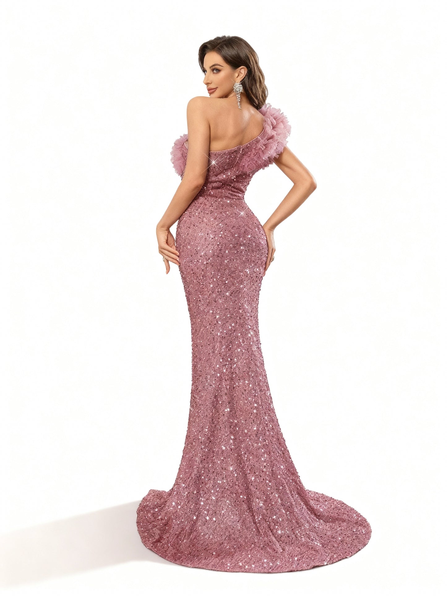 Stalluxe | Paillettenkleid mit Kunstfell und Schlitz