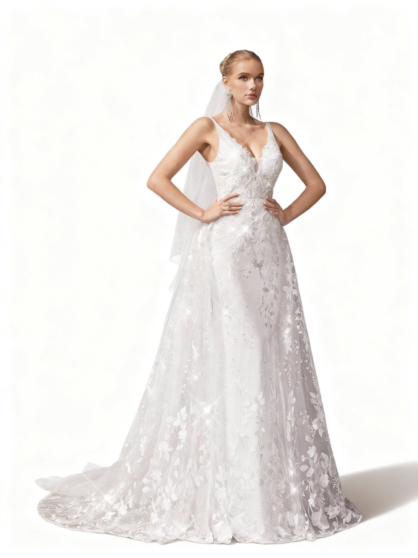 Stalluxe | Romantisches Blumenstickerei Brautkleid ohne Ärmel