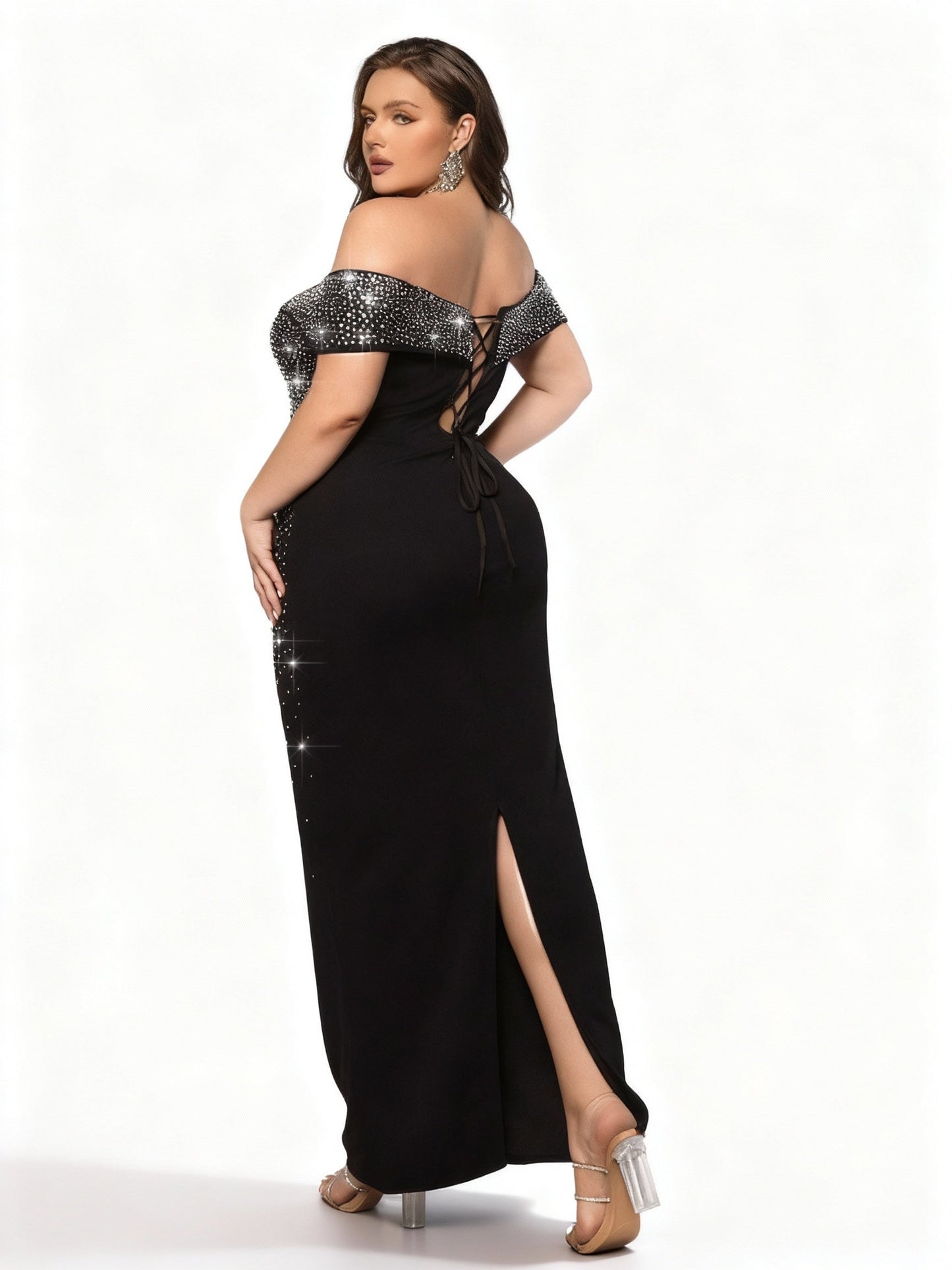Stalluxe | Schwarzes Schulterfreies Etuikleid mit Strass für den Abend