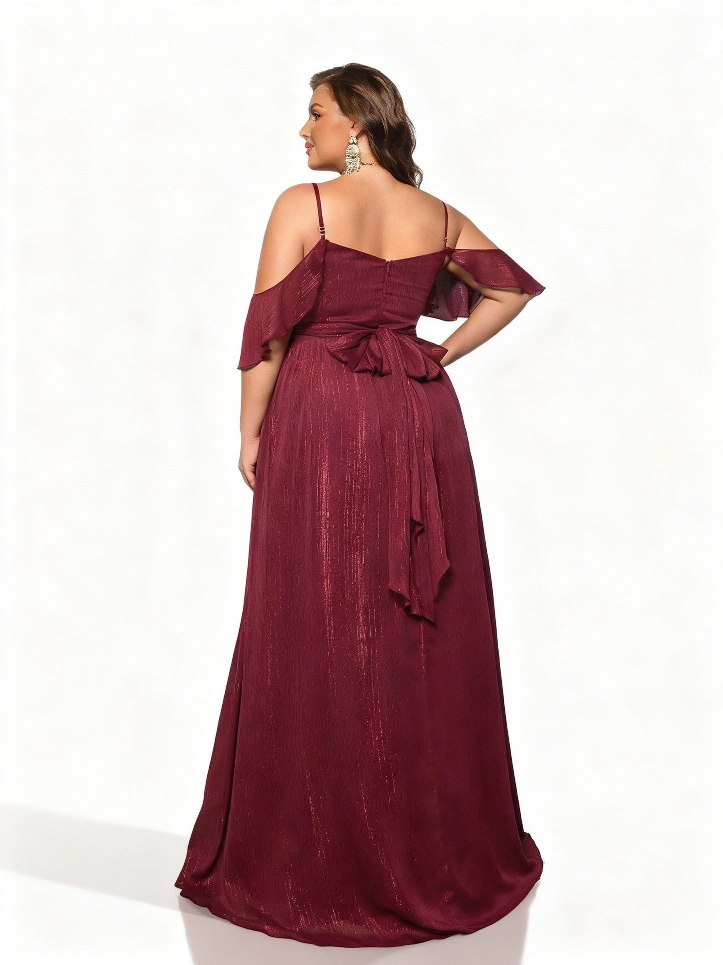 Stalluxe | Burgunderfarbenes Trägerloses Spitzenkleid für Brautjungfern in Übergröße