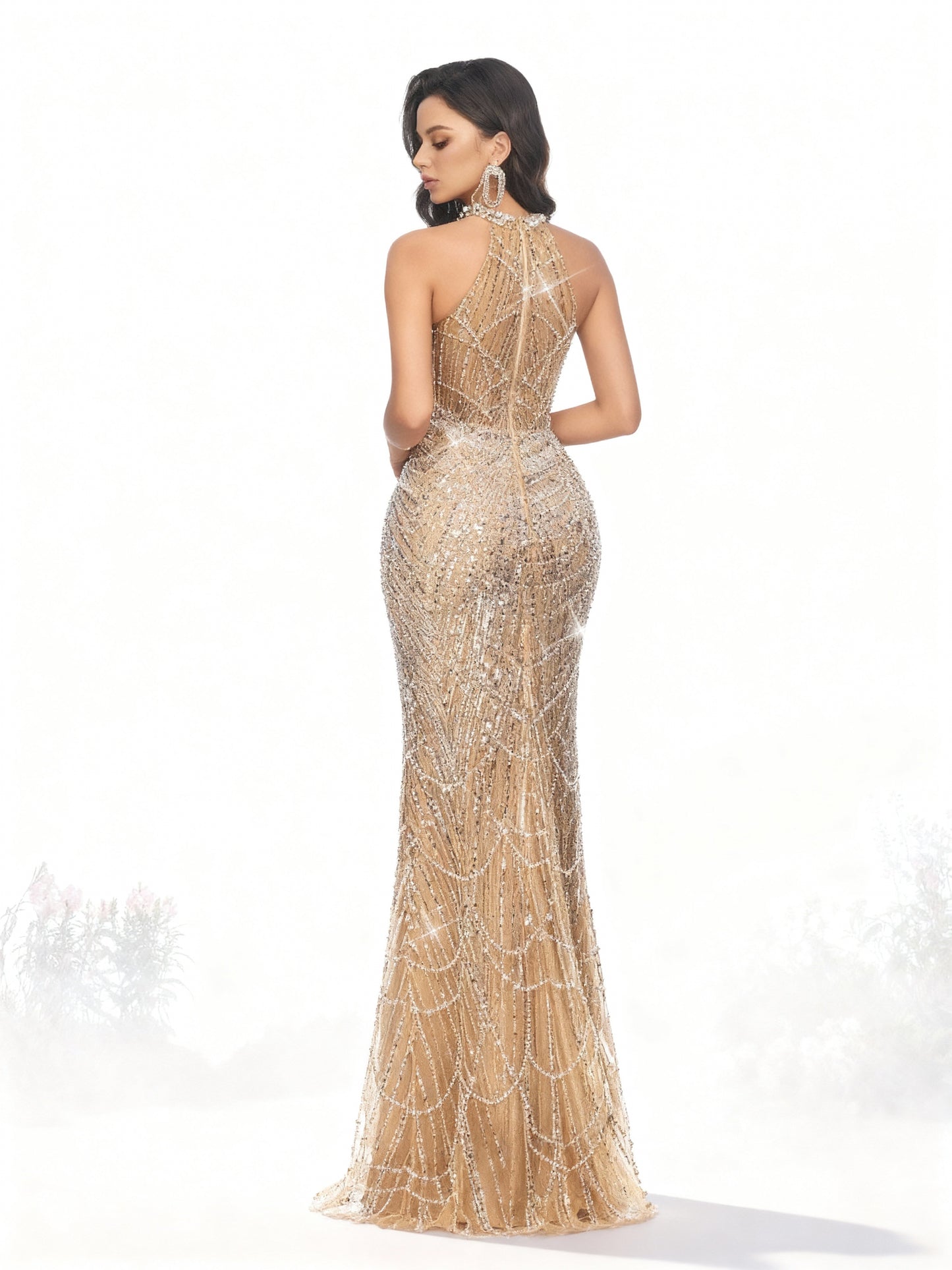 Stalluxe | Pailletten-Perlenkleid mit Halterneck