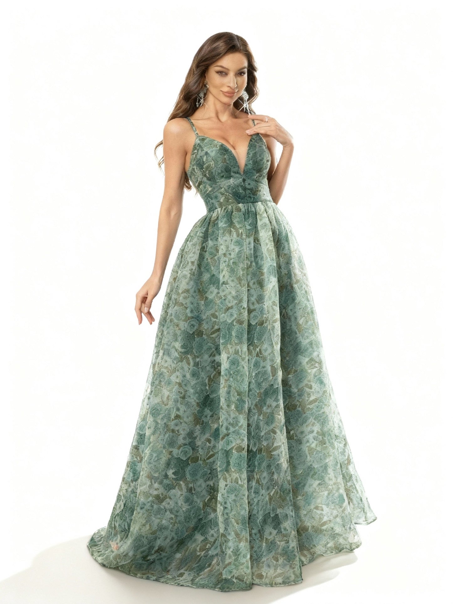 Stalluxe | Romantisches Blumenmuster-Abendkleid mit Halterneck und Seitenschlitz