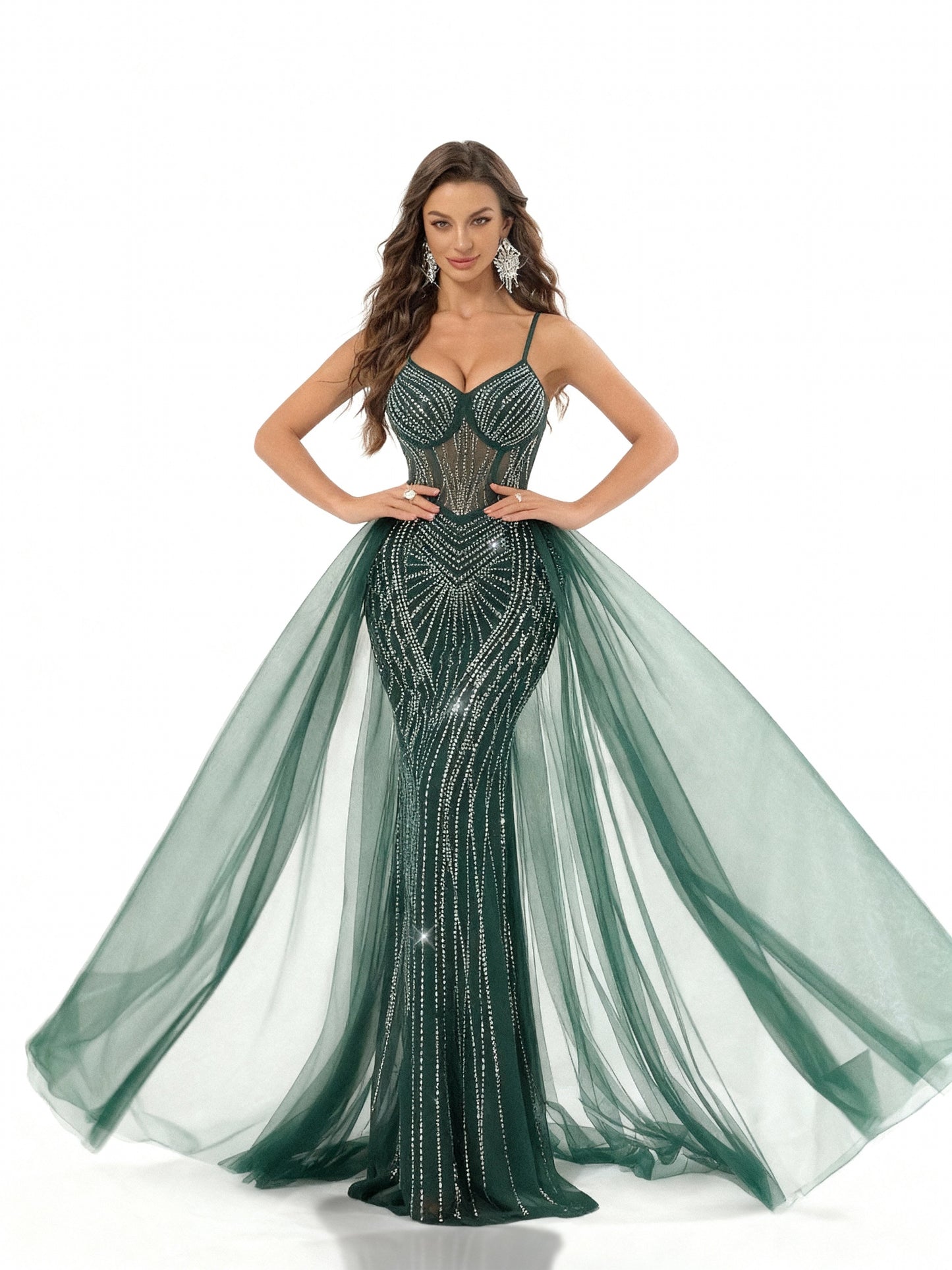 Stalluxe | Grünes Slim-Fit-Paillettenkleid mit Fischschwanz